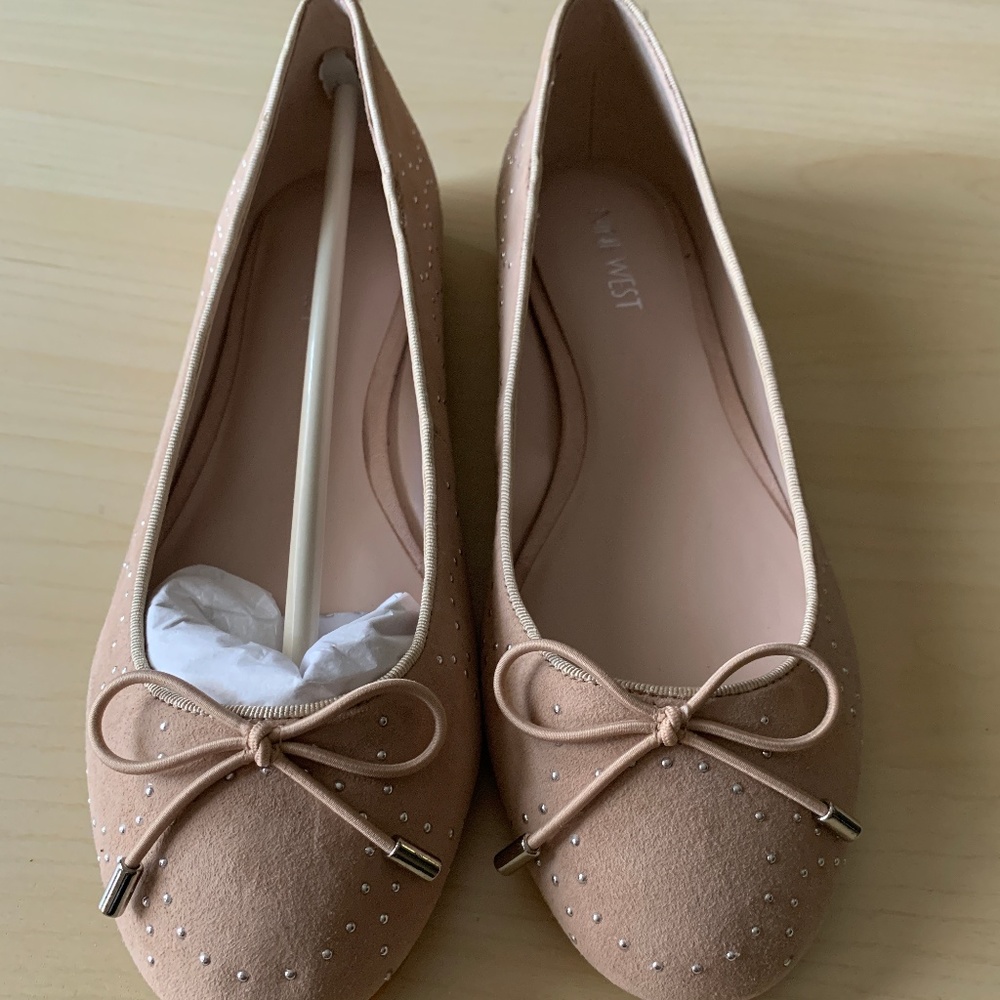 Nine West Women's Ballerina Studded Nude Flats_7M